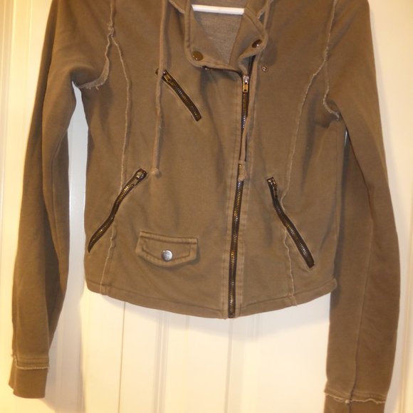H&M DIVIDED olive moto style zip up hoodie with side pockets - Picture 3 of 10